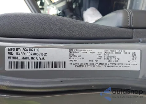 2021 Dodge Durango Gt Plus Awd from USA, damaged, VIN 1C4RDJDG7MC521682